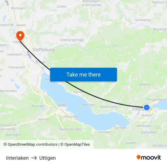 Interlaken to Uttigen map