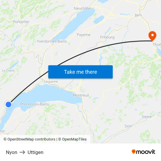 Nyon to Uttigen map