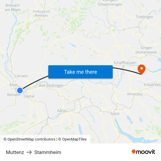 Muttenz to Stammheim map