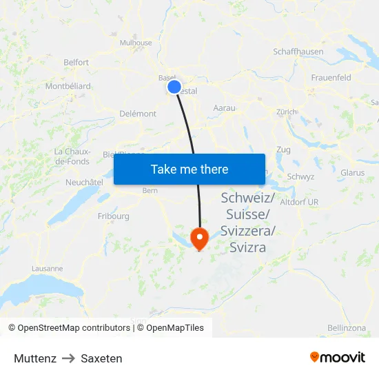 Muttenz to Saxeten map