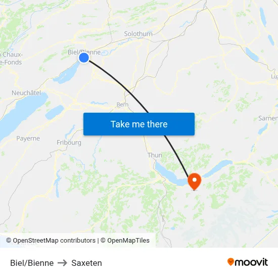 Biel/Bienne to Saxeten map
