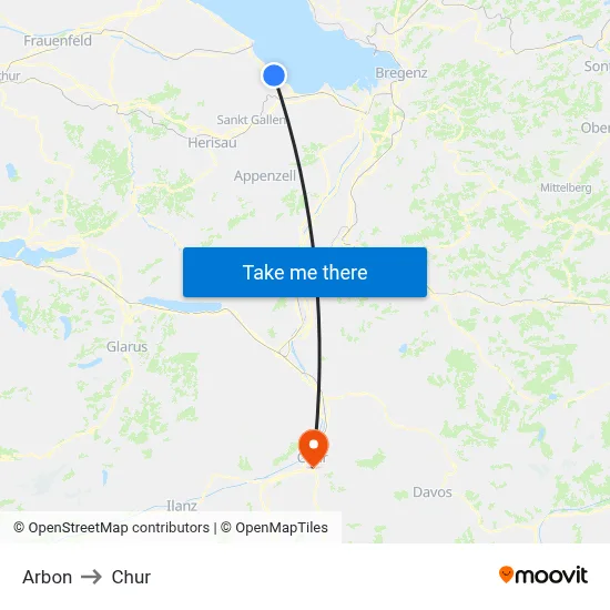 Arbon to Chur map