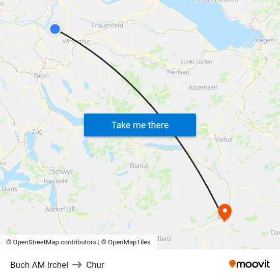 Buch AM Irchel to Chur map