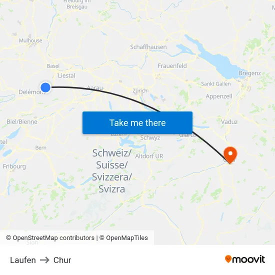 Laufen to Chur map