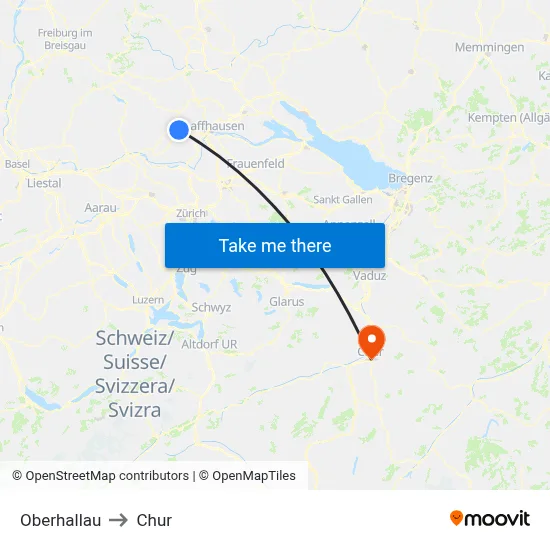Oberhallau to Chur map
