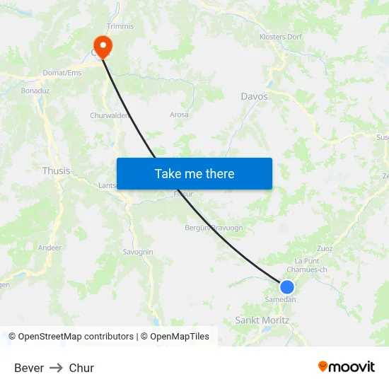 Bever to Chur map