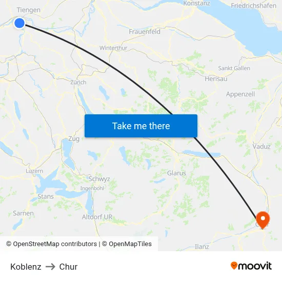 Koblenz to Chur map