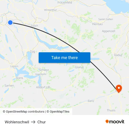 Wohlenschwil to Chur map