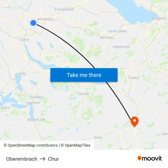 Oberembrach to Chur map