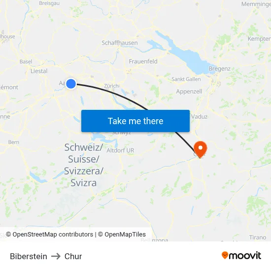 Biberstein to Chur map