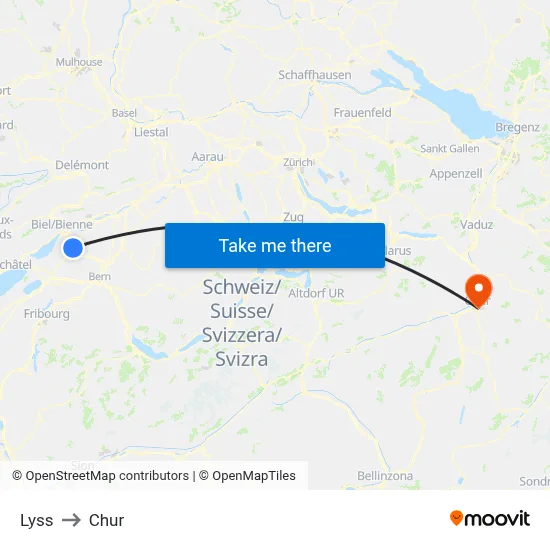 Lyss to Chur map