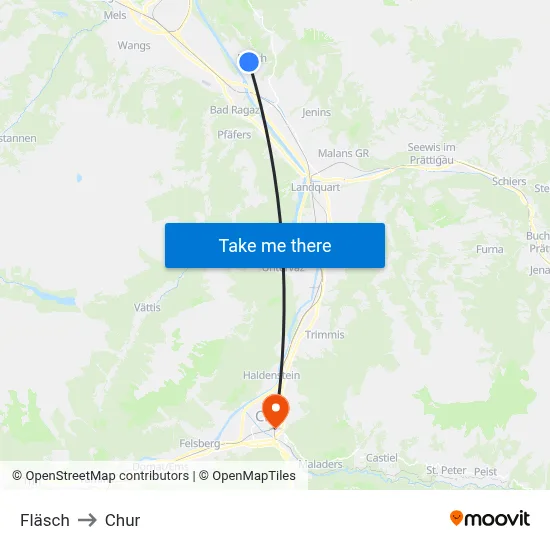 Fläsch to Chur map