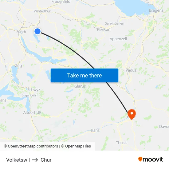 Volketswil to Chur map