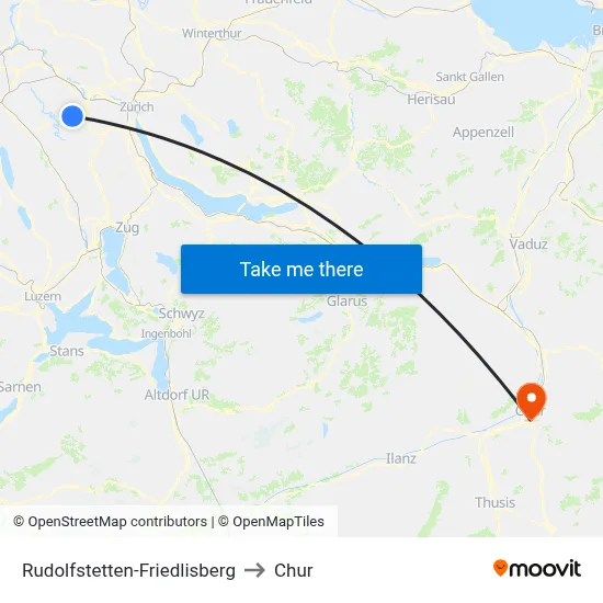 Rudolfstetten-Friedlisberg to Chur map