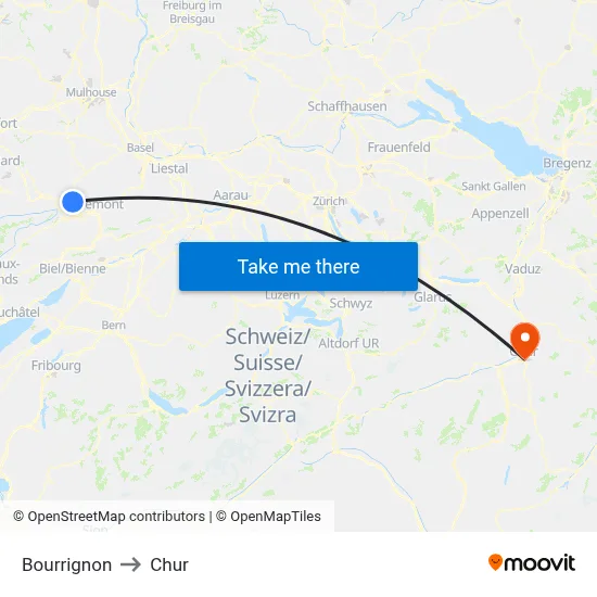 Bourrignon to Chur map