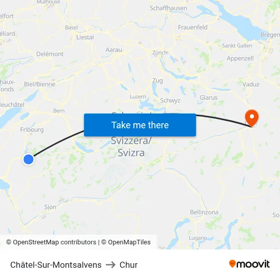 Châtel-Sur-Montsalvens to Chur map