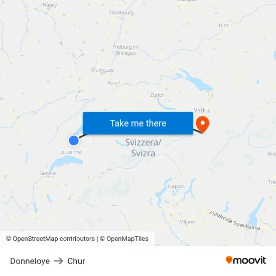 Donneloye to Chur map