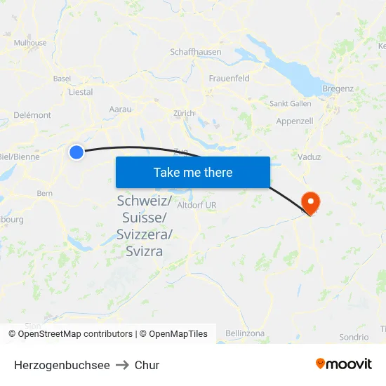 Herzogenbuchsee to Chur map