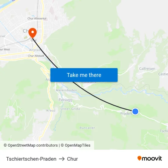 Tschiertschen-Praden to Chur map