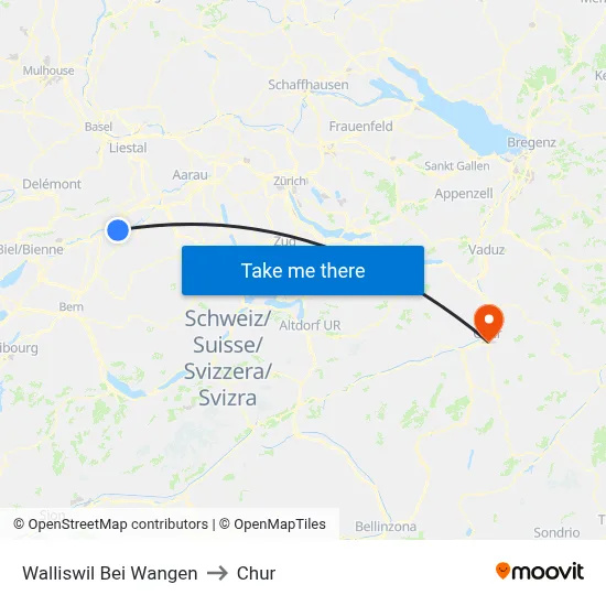 Walliswil Bei Wangen to Chur map