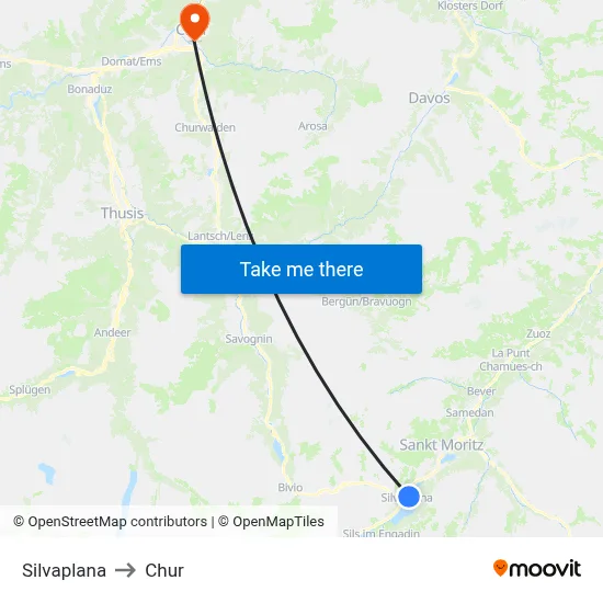 Silvaplana to Chur map