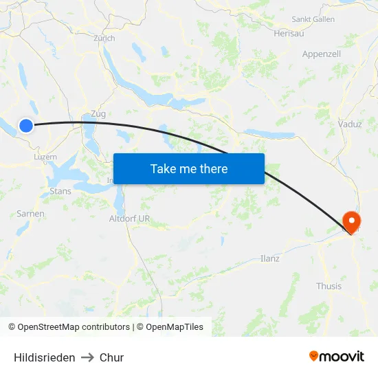 Hildisrieden to Chur map