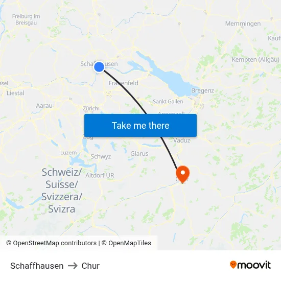 Schaffhausen to Chur map