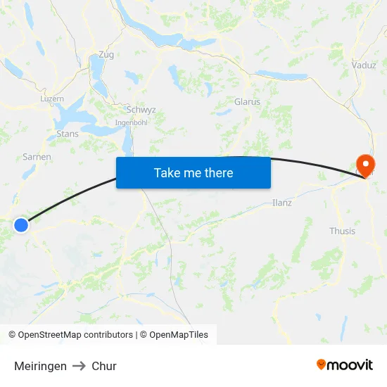 Meiringen to Chur map