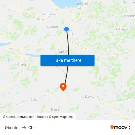Oberriet to Chur map