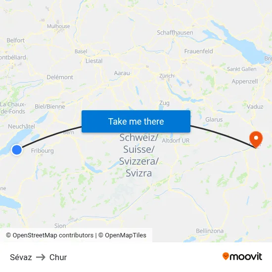 Sévaz to Chur map