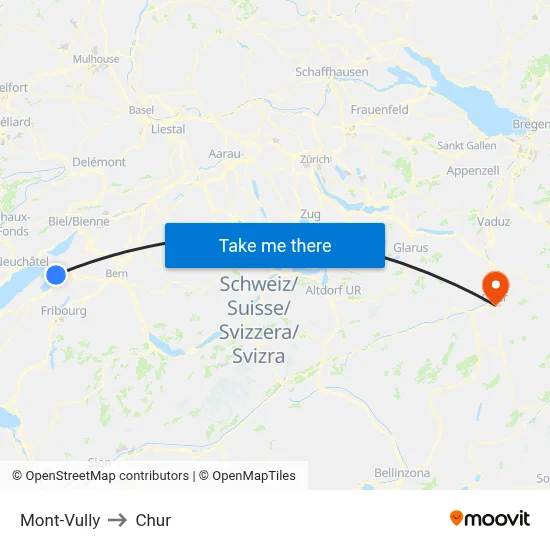 Mont-Vully to Chur map