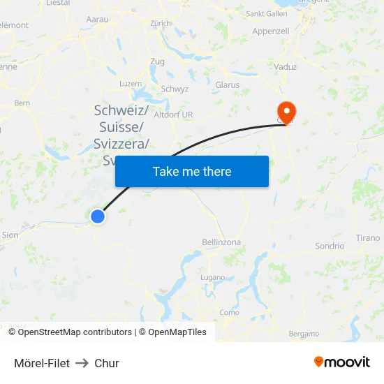 Mörel-Filet to Chur map