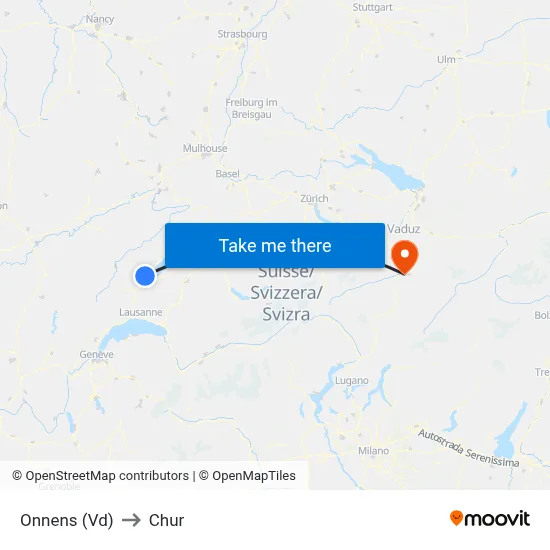 Onnens (Vd) to Chur map