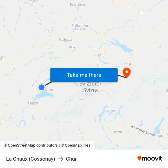 La Chaux (Cossonay) to Chur map
