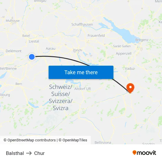 Balsthal to Chur map