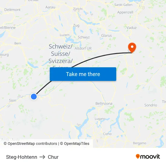 Steg-Hohtenn to Chur map