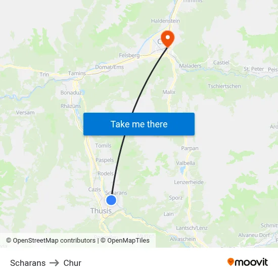 Scharans to Chur map