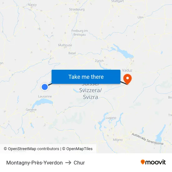 Montagny-Près-Yverdon to Chur map