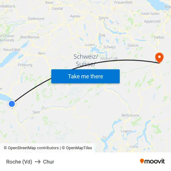 Roche (Vd) to Chur map