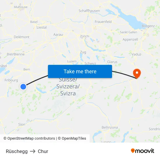 Rüschegg to Chur map