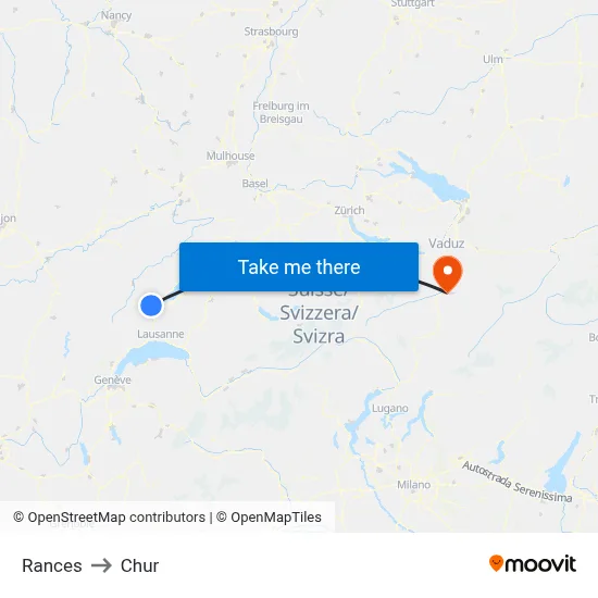 Rances to Chur map