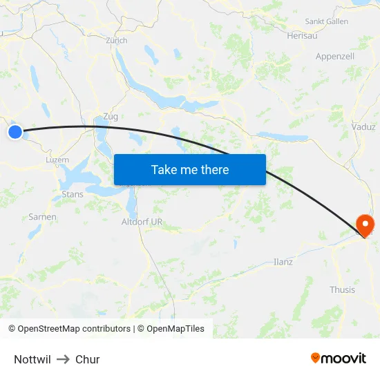Nottwil to Chur map