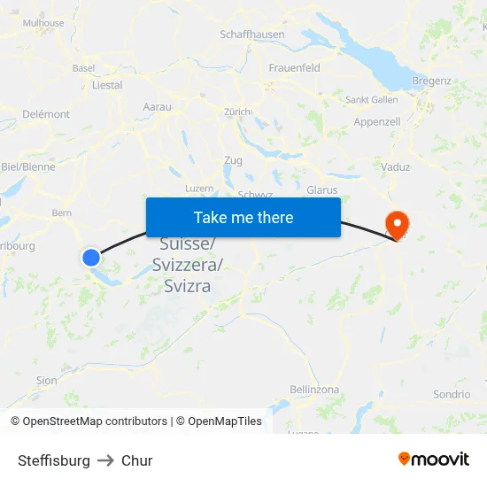 Steffisburg to Chur map