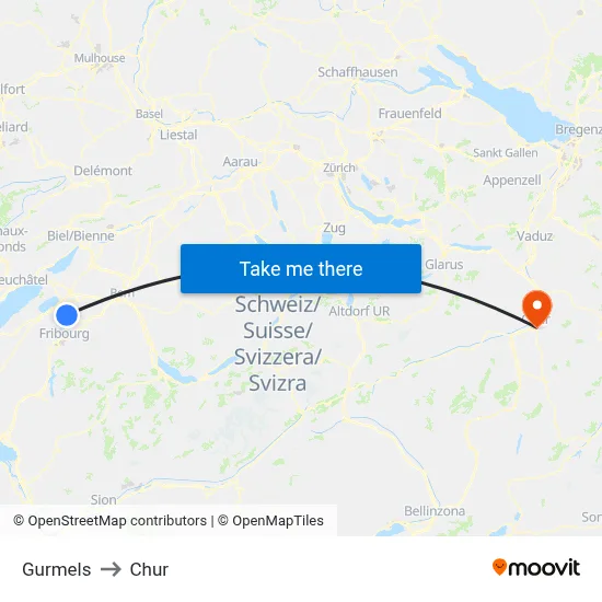 Gurmels to Chur map