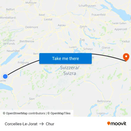 Corcelles-Le-Jorat to Chur map