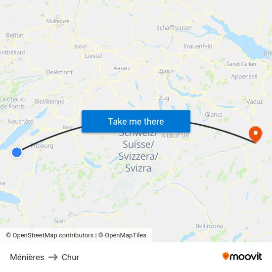 Ménières to Chur map