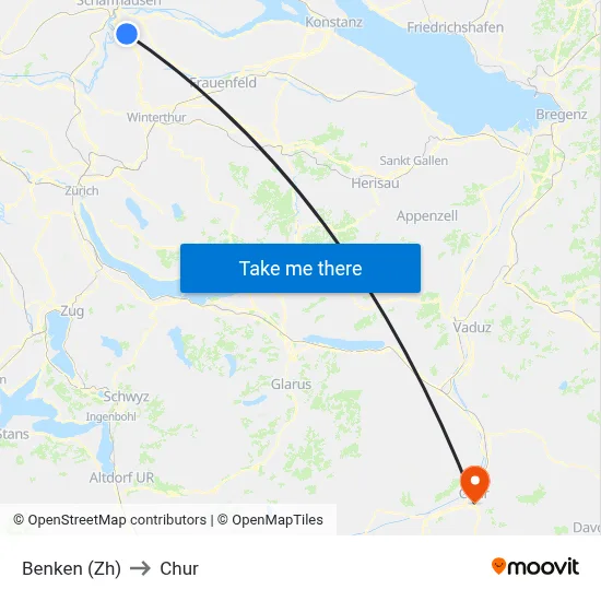 Benken (Zh) to Chur map
