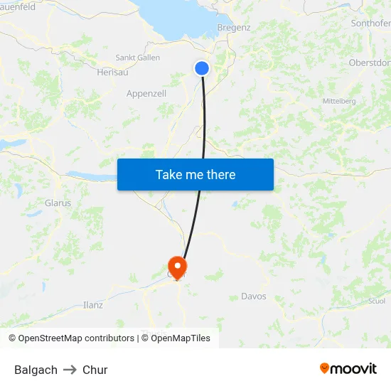 Balgach to Chur map