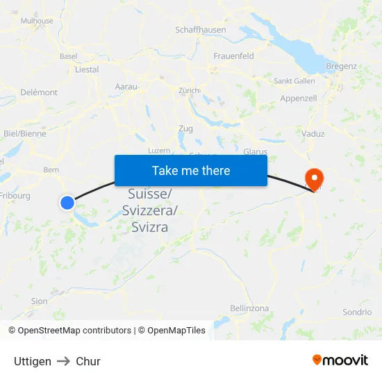 Uttigen to Chur map