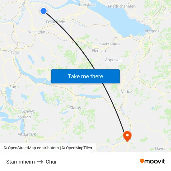 Stammheim to Chur map